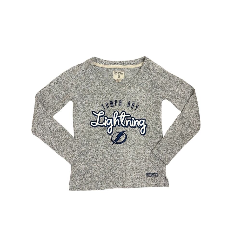 CCM Comfy Crew Gray NHL Tampa Bay Lightning Long Sleeve V-neck Sweatshirt Small